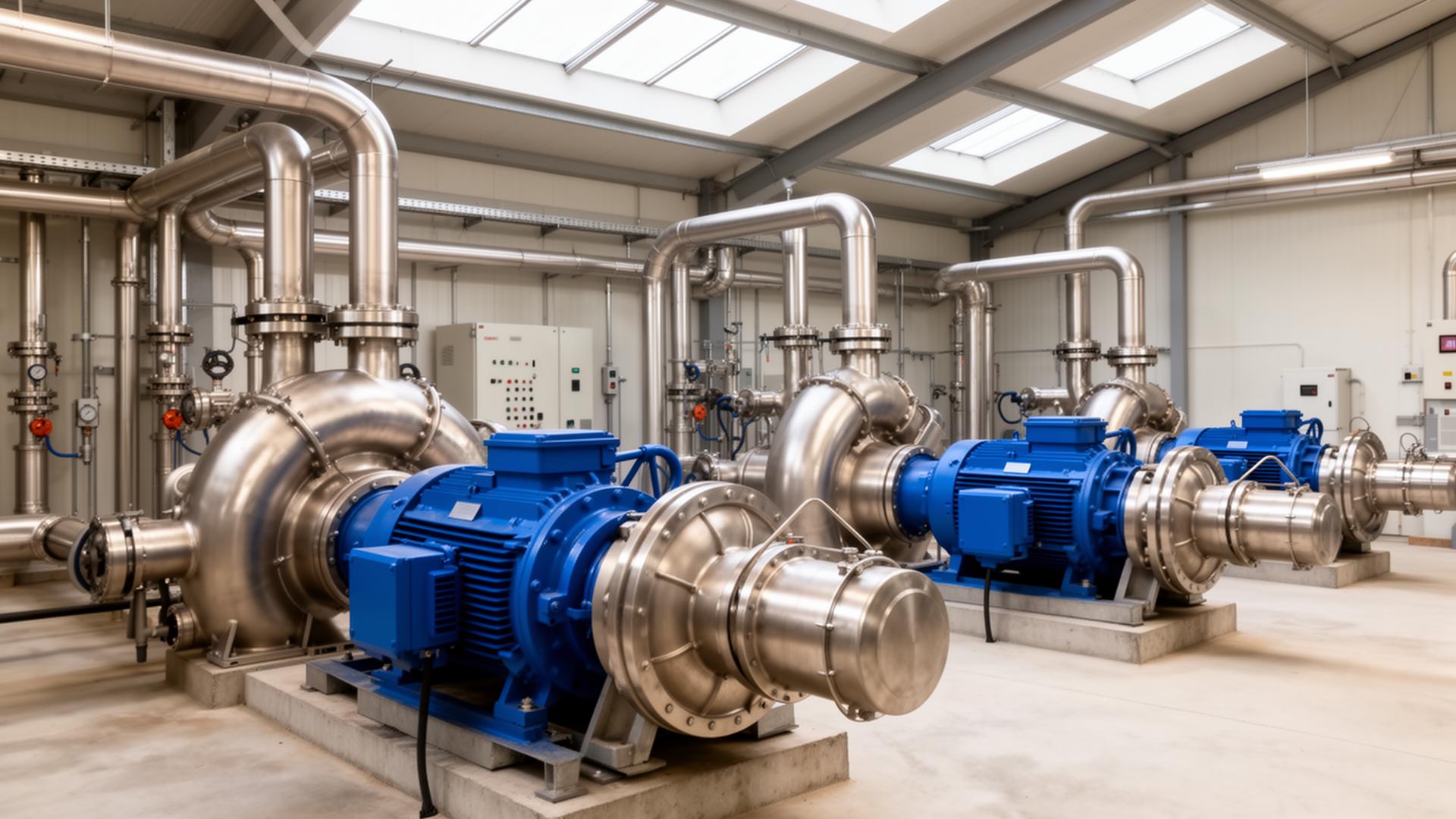 Industrial pump facility with precision-engineered centrifugal pumps